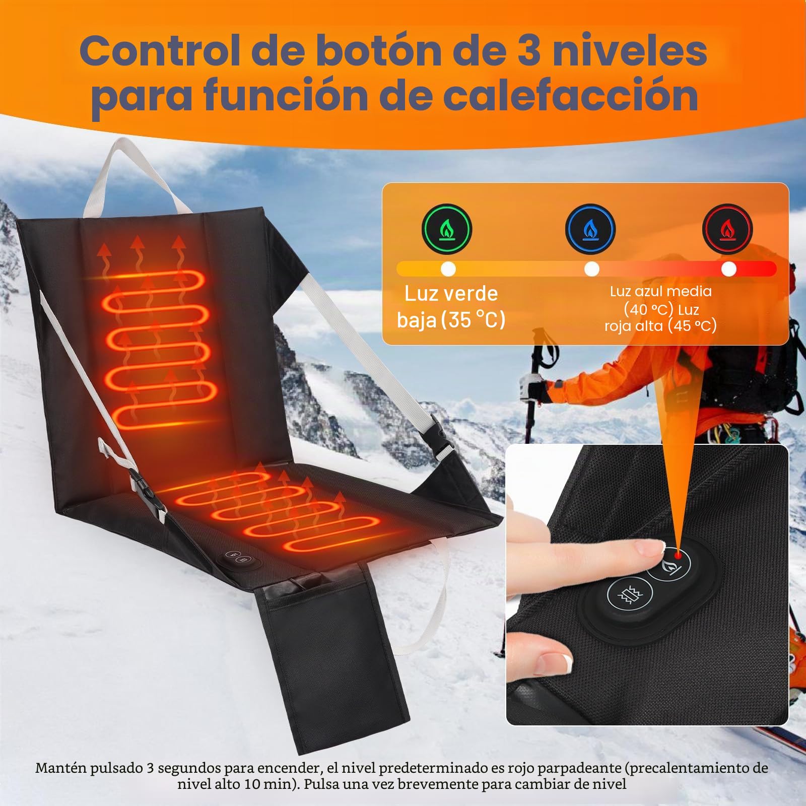 Asiento de estadio con calefacción para gradas, cojín de estadio portátil con calefacción