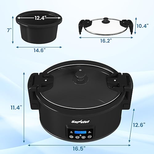 Miniatura 6 de Olla de cocción lenta programable con tapa de bloqueo, multicocina portátil para familia y reuniones, calentador de alimentos de 8.5 cuartos de