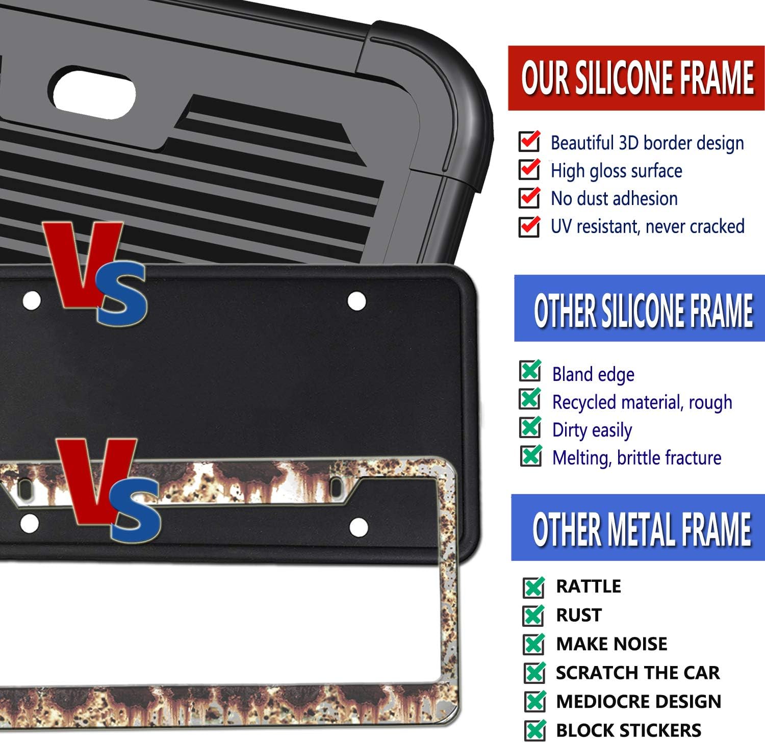 ZXFOOG Car License Plate Frame Cover- Clear Bubble Novelty Plate Cover with Silicone Car Tag Holder for US Plate, Unbreakable Protector for Front or Back Rear Plate Included Screws,Caps