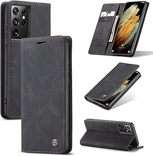 Phone Case Compatible with Samsung Galaxy S21 Ultra Luxury PU Leather Flip Cover Magnetic Card Slot Functional Stand Cover Compatible with Samsung Galaxy S21 Ultra (Black)