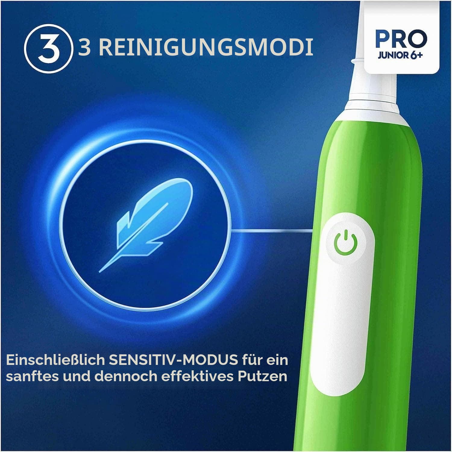 Oral-B Pro Junior Elektrische Zahnbürste für Kinder, Geschenke für Kinder, 1 Zahnbürstenkopf, 3 Modi mit kinderfreundlichem, sensiblen Modus, für Kinder ab 6 Jahren, 2-poliger UK-Stecker, Grün