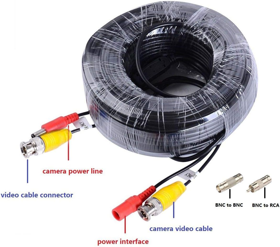 JZTEK 4 Pack 100ft BNC Video Power Cable Security Camera Extension Wire Cord Extension Cable with 8pcs BNC to RCA Connectors for CCTV DVR Surveillance System(4 Pack-Black)
