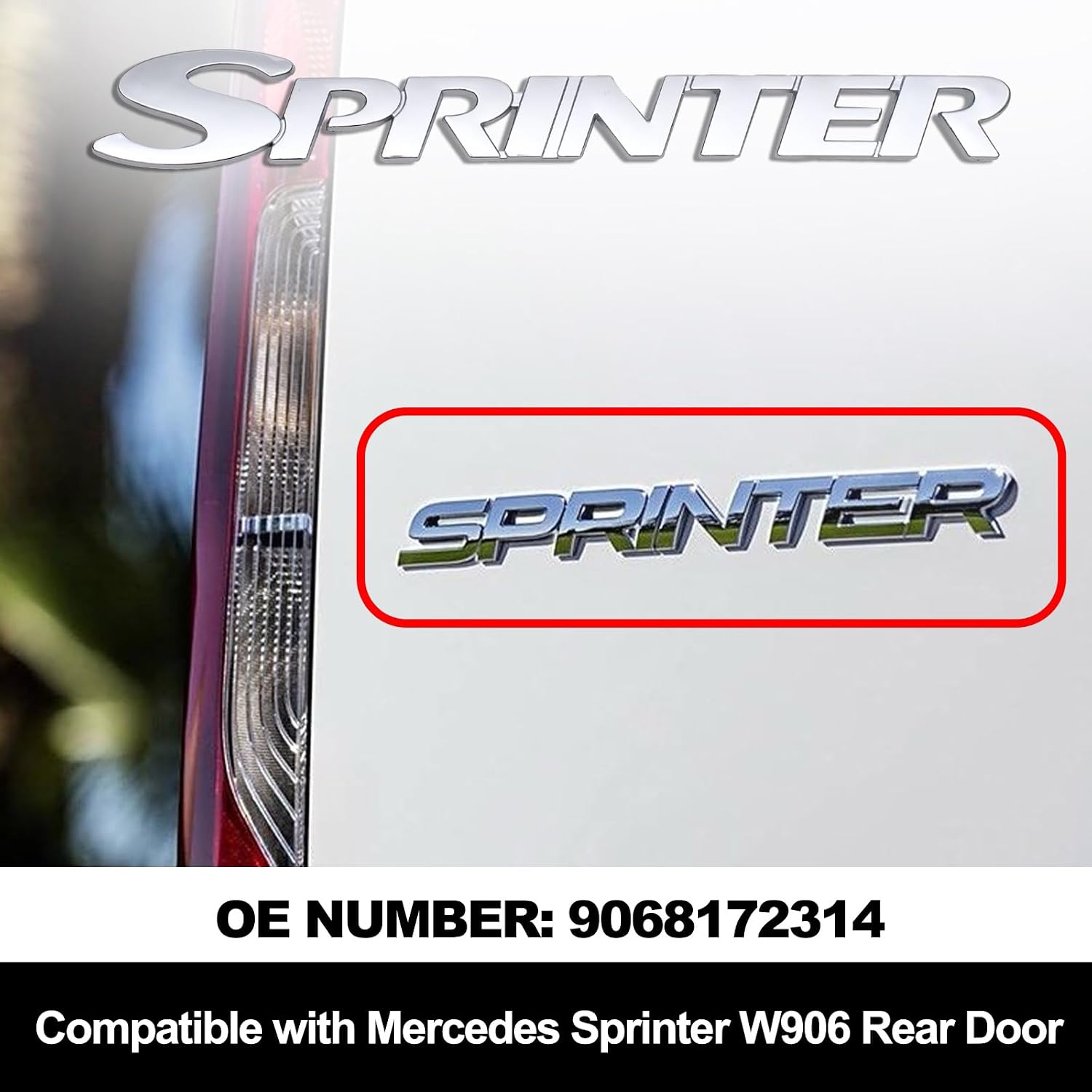 MP&PV Auto Parts Rear Door Nameplate Emblem Self-Adhesive Badge Assembly 1 pc, Replacement Compatible with Mercedes Sprinter W901 W902 W903 W904 W906, OE 9068172314
