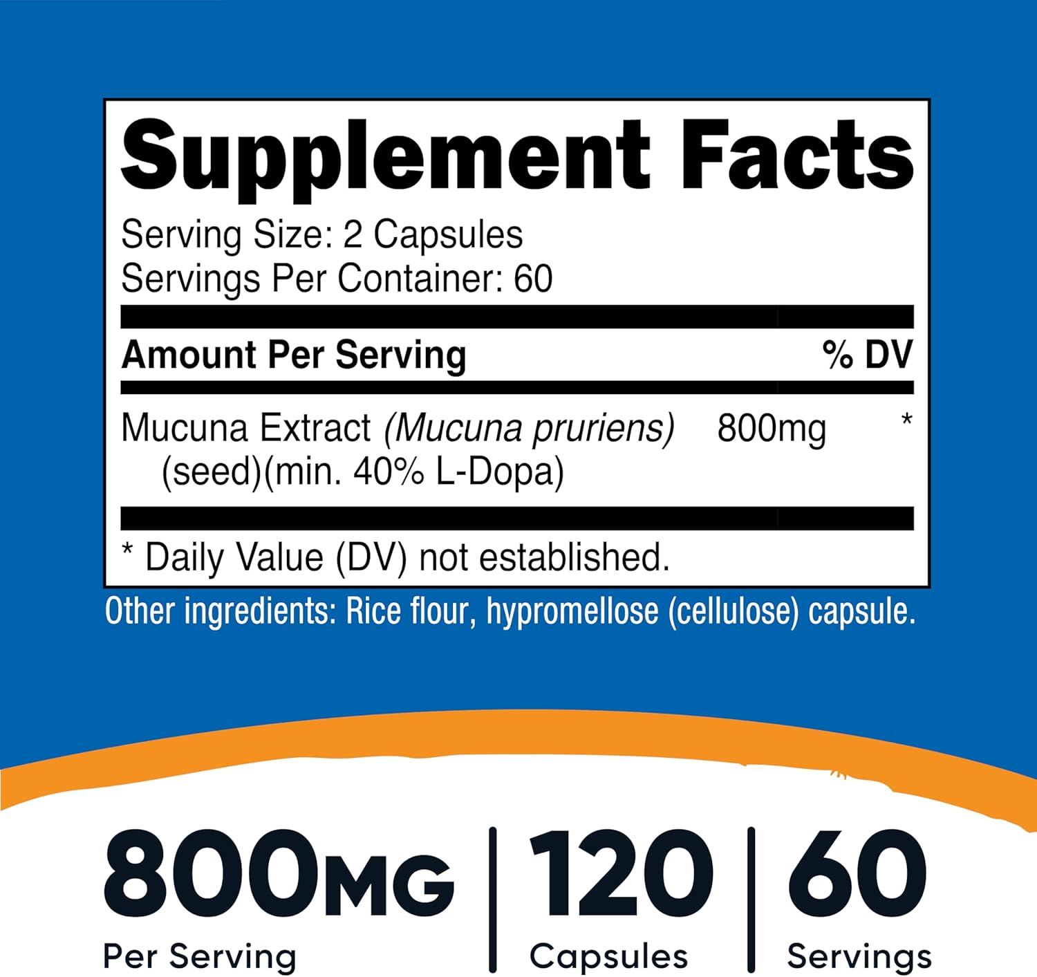 Nutricost Mucuna Pruriens 400mg, 120 Capsules - 800mg Per Serving, Veggie Caps, from Mucuna Pruriens Seed - Image 2