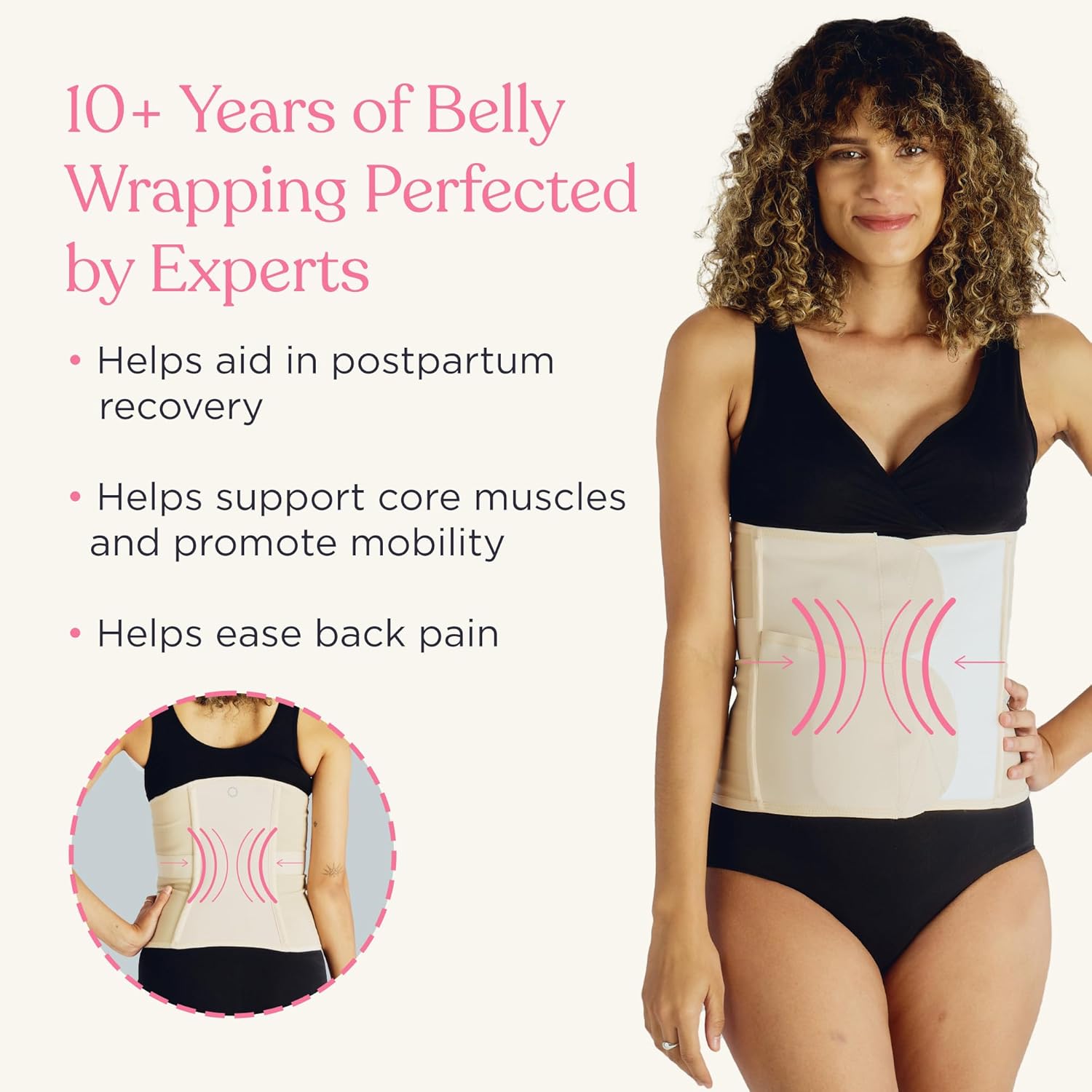 Belly Bandit Luxe Postpartum Belly Wrap - Adjustable Abdominal Binder with Five Levels of Targeted Compression for Recovery - Supports Core and Waist After C-Section or Natural Birth - Nude, Medium