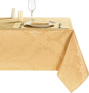 Gold Jacquard 60x104 Inch Oblong Thanksgiving Christmas Tablecloth