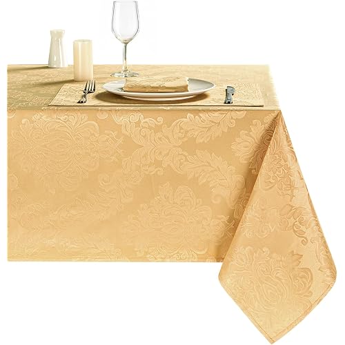 Gold Jacquard 60x104 Inch Rectangle Polyester Tablecloth
