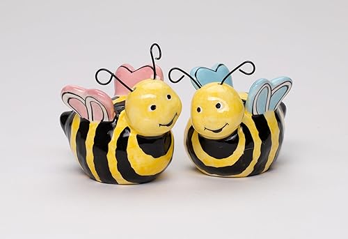 Miniatura 2 de 21028 Juego de saleros y pimenteros de cerámica fina Sweet Lovers Bumblebee Bee Couple de 3 pulgadas de largo