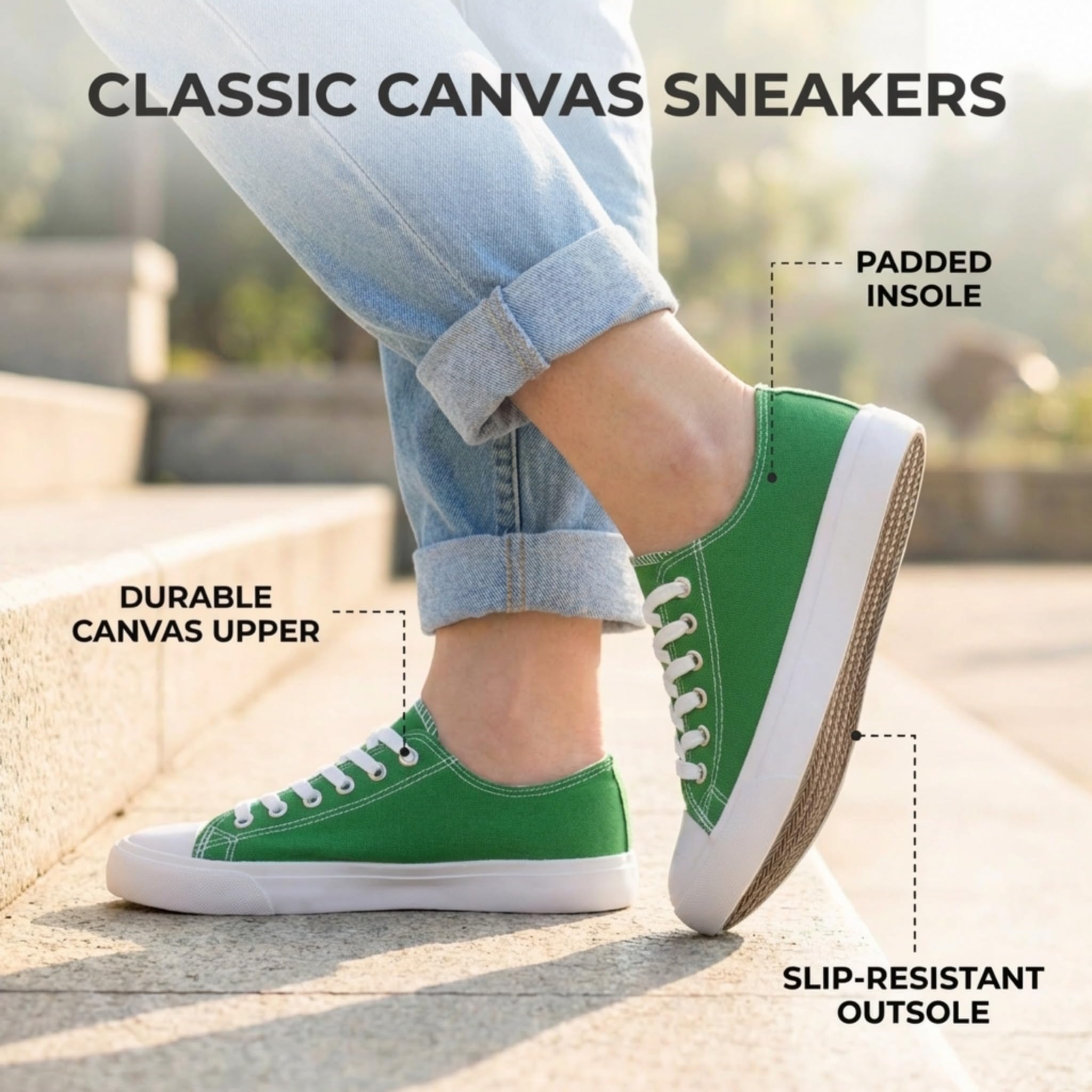 hello basics Canvas Shoes for Women Casual Low Top Women's Fashion Sneakers for Women (Green, 10)