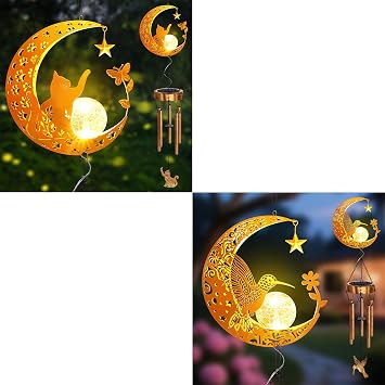 Solar Moon Cat Wind Chimes&Solar Moon Hummingbird Wind Chimes