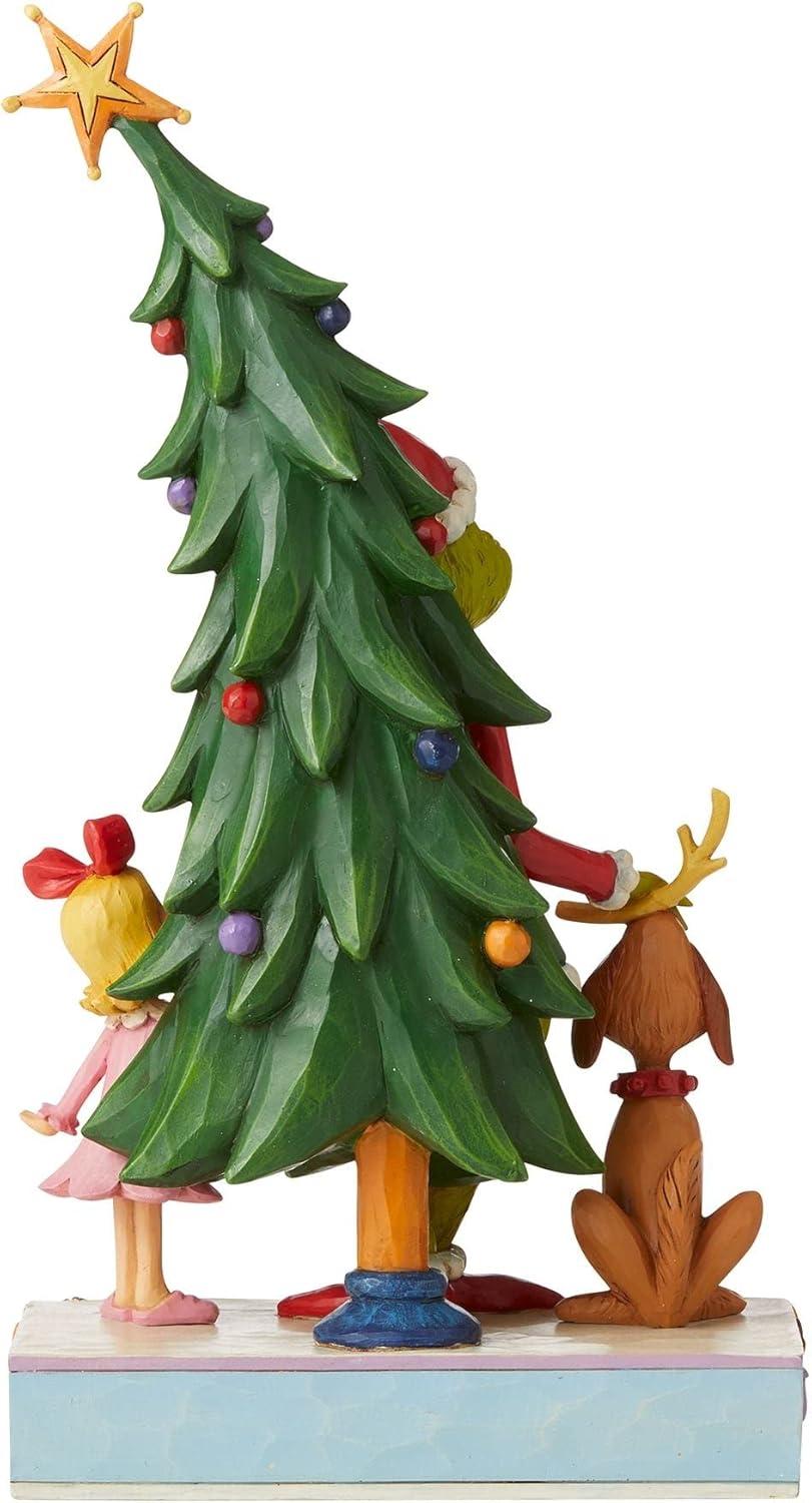 Enesco Jim Shore The Grinch, Max and Cindy with Christmas Tree Figurine, 11.22" H, Multicolor