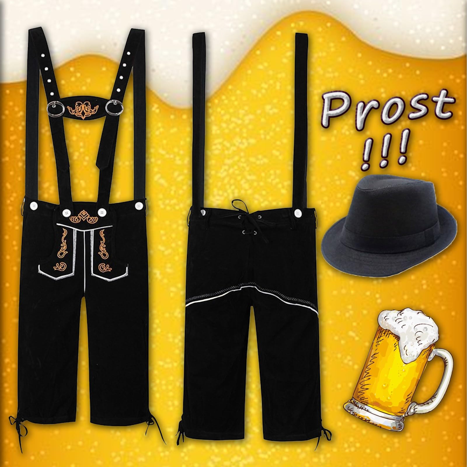 Generisch Trajes étnicos masculinos tradicionales Oktoberfest Peto Mono Sombrero de dos piezas