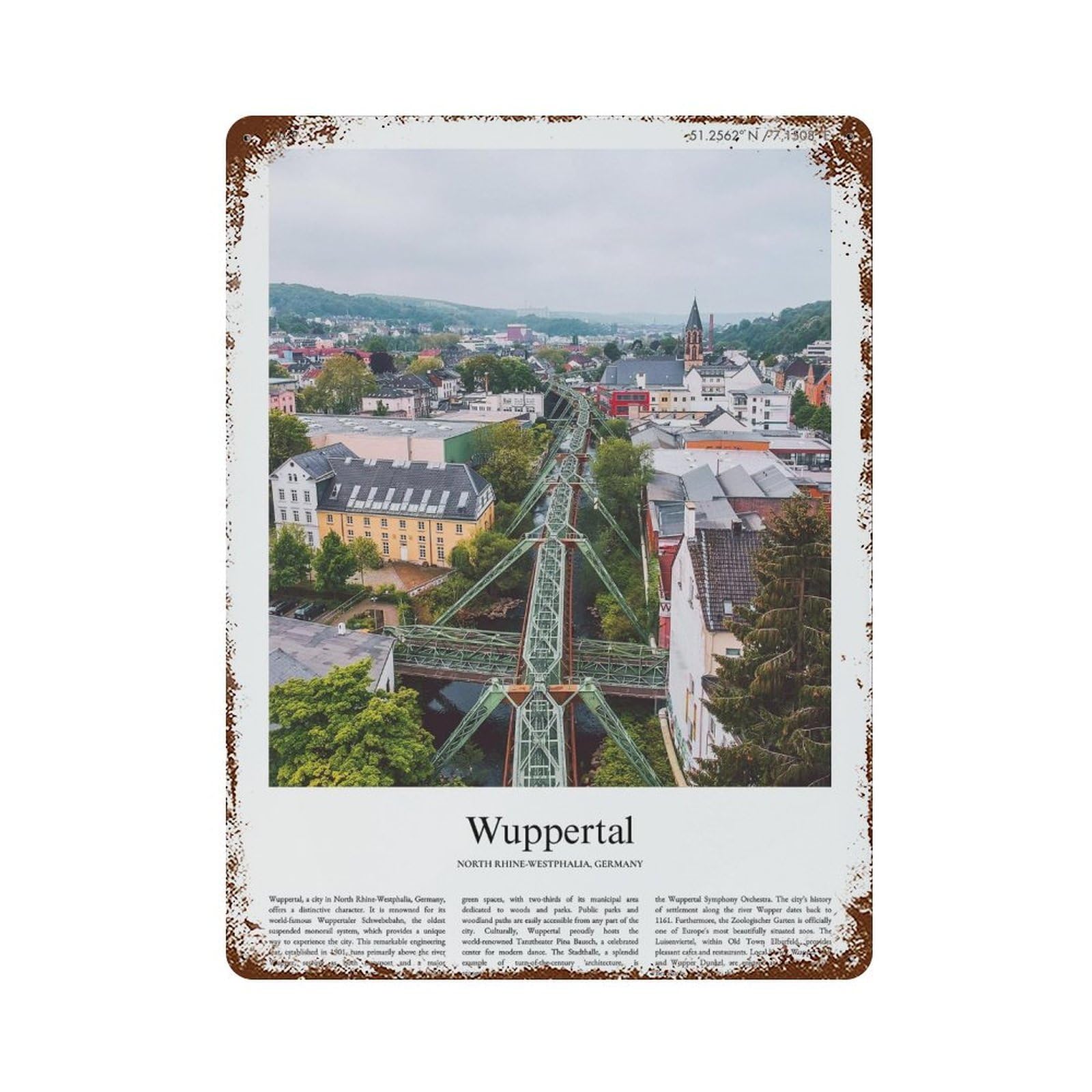 xiaoxiaoshen Wuppertal North Rhine-westphalia, Germany City Scenery Wall Decor Art Metal Tin Poster Modern Home Decor Art Home Bar Shop Decorations Vintage Sign 40x30cm