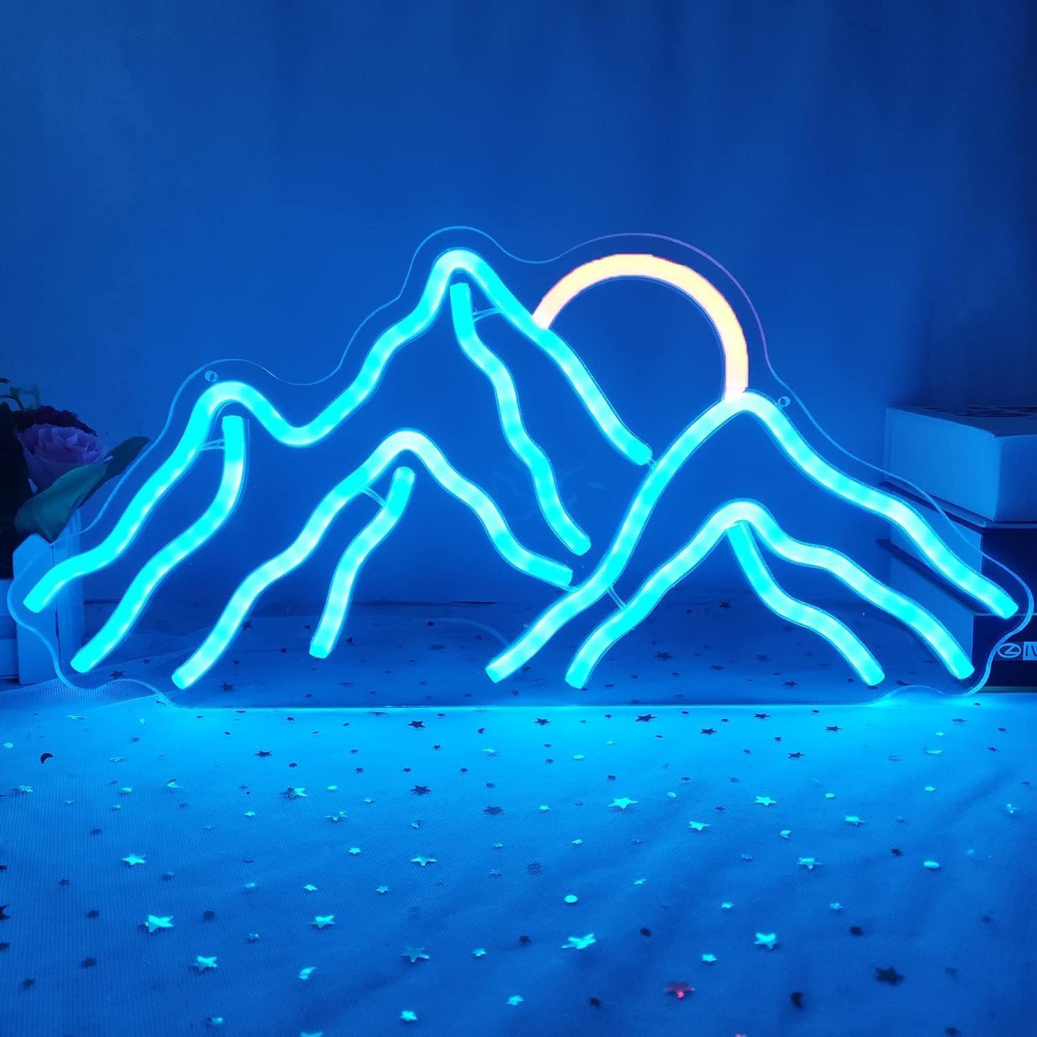 LED Decorative Lights USB Mountains Sunrise Sunset Led Neon Signs Home Decoration Wall Art Holiday Gift Brightness Adjustable 16.5''x11.8''