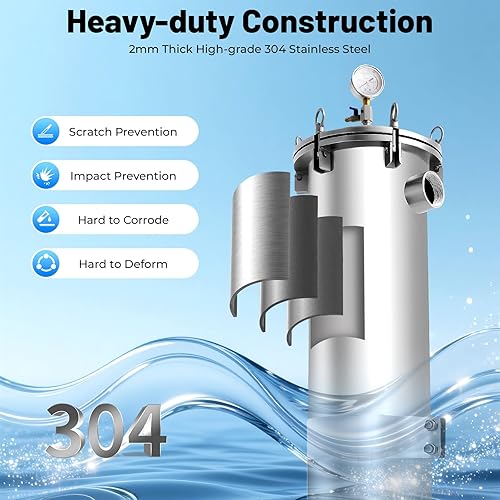 Miniatura 4 de Carcasa de filtro de bolsa NPT #2 de 2 ": acero inoxidable 304, servicio pesado, 150 PSI máximo, 30t/h caudal - Sistema de filtración industrial de