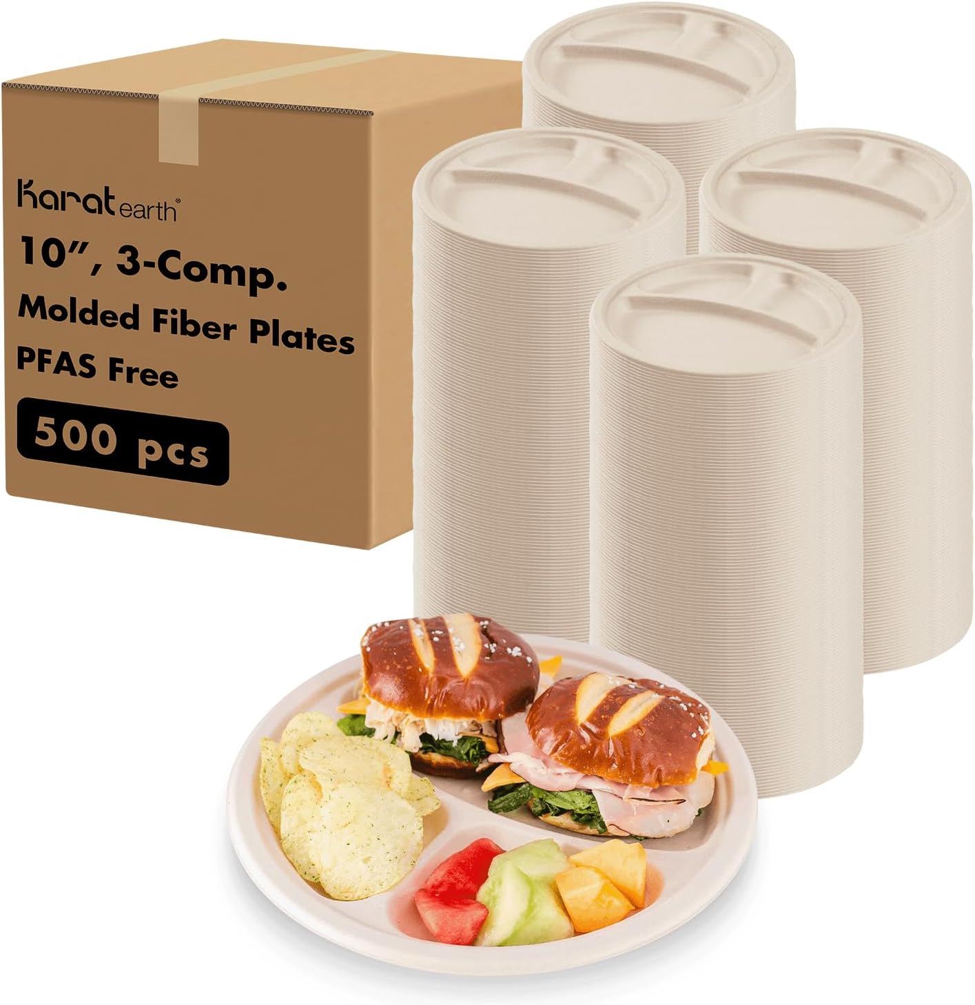 Karat Earth 6-Inch Compostable Disposable Paper Plates (1,000 Pack) – Heavy-Duty, Molded Fiber, Eco-Friendly Bulk Package (Natural)