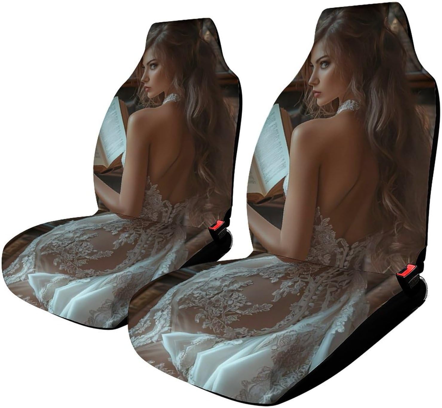 Woman Portrait Oil Painting Car Seat Covers Universal Car Front Seats Protector Auto Interior Accessories 1PCS