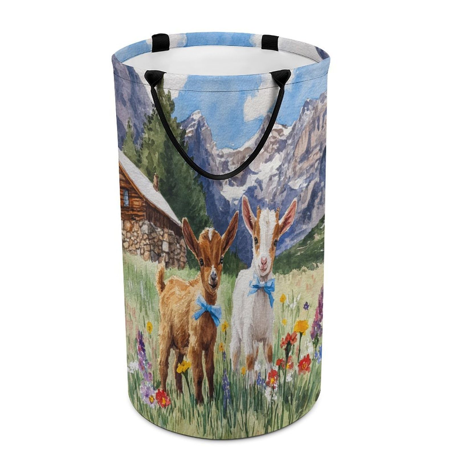 LUYYSKY Funny Abstract Cute Sheep Collapsible Dirty Clothes Basket, Modern Art Spring Farmhouse Barn Animals Alpaca Flowers Portable Clothes Storage Basket