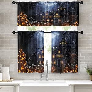 Amazon.com: Arttown Halloween Kitchen Curtains Pumpkins Window Curtains ...