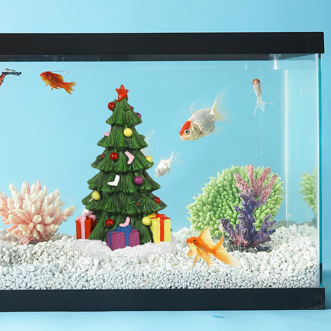 POPETPOP Fish Tank Christmas Tree Decoration - Artificial Resin Christmas Aquarium Decoration, Tree Aquarium Ornament for Betta Hiding, Holiday