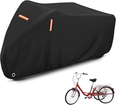 Adult Tricycle Cover Electric Tricycle Cover,Outdoor Waterproof and Dustproof Storage Bicycle Cover,Heavy Duty Oxford Cloth Tricycle Cover,Black