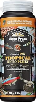 Ultra Fresh Tetra Fish Food, Slow Sinking, All Natural Ingredients, Wild Sword Prawns, Spirulina, Natural Color Enhancement, Small Granules for Small Fish, Tropical Micro Pellet 4.6 oz
