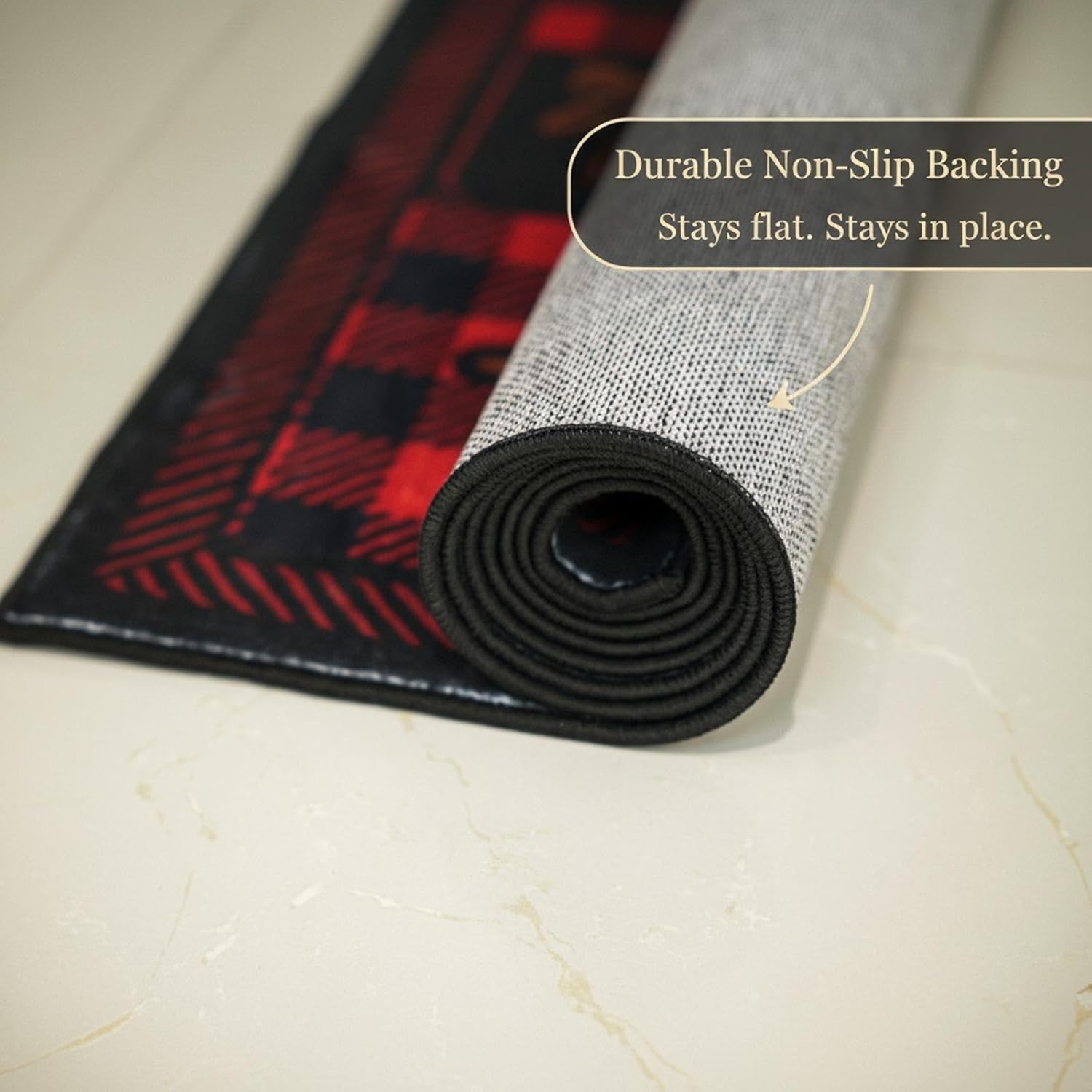 Rustic Bear Family Area Rug 4'x6', Buffalo Plaid Cabin Lodge Rug with Wildlife Bear Silhouette, Non Slip Low Pile Rug for Living Room Bedroom