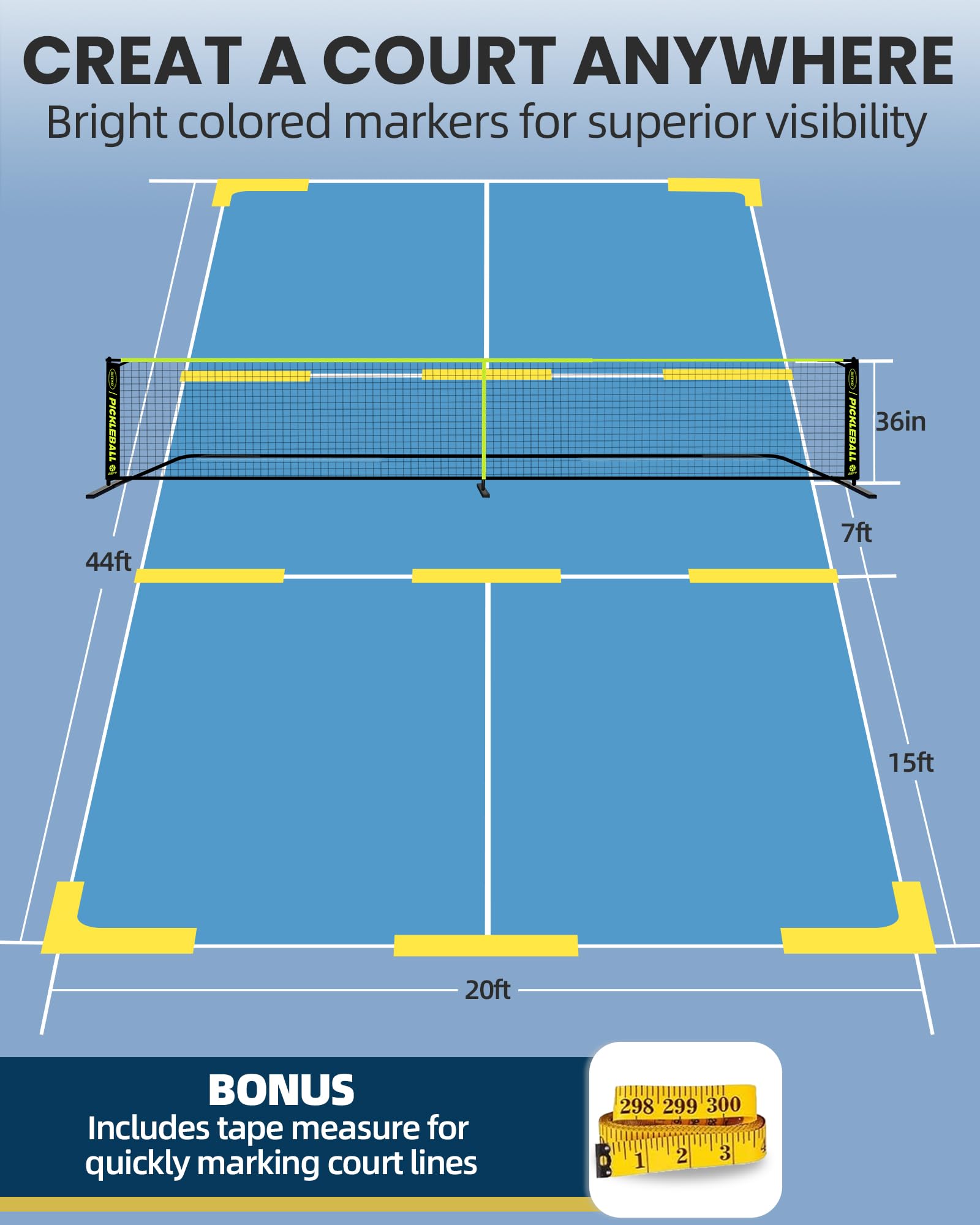 Bltend Pickleball-Netz, 7,6 m, tragbare Pickleball-Set mit Netz, 8 Pickle-Bälle, Court-Marker, Tragetasche und Maßband, Gurkenballnetz, Geschenke für Innen- und Außenbereich, Auffahrt