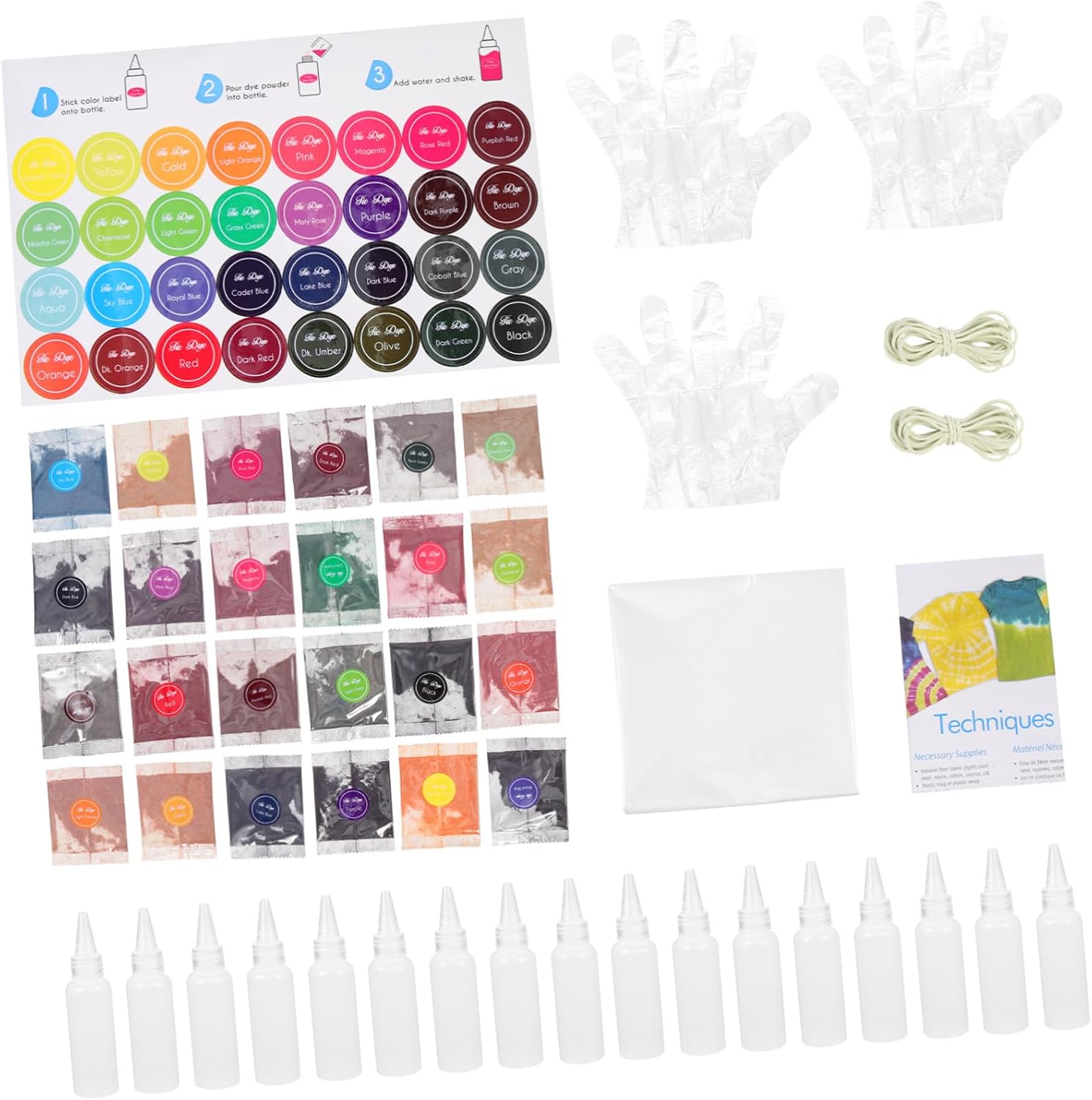 Tie Dye Powder Kit 24 Bright Colors for Clothing and Scarves 60ml Dye Packets Set for Adults for Halloween and DIY Fabric Decorating