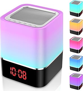 Yedkufea Luces nocturnas Altavoz Bluetooth,Lámpara de Noche Smart Touch, Reloj Despertador Digital, Luz de Noche Multicolor RGB Regulable, Regalos para Niños Adolescentes