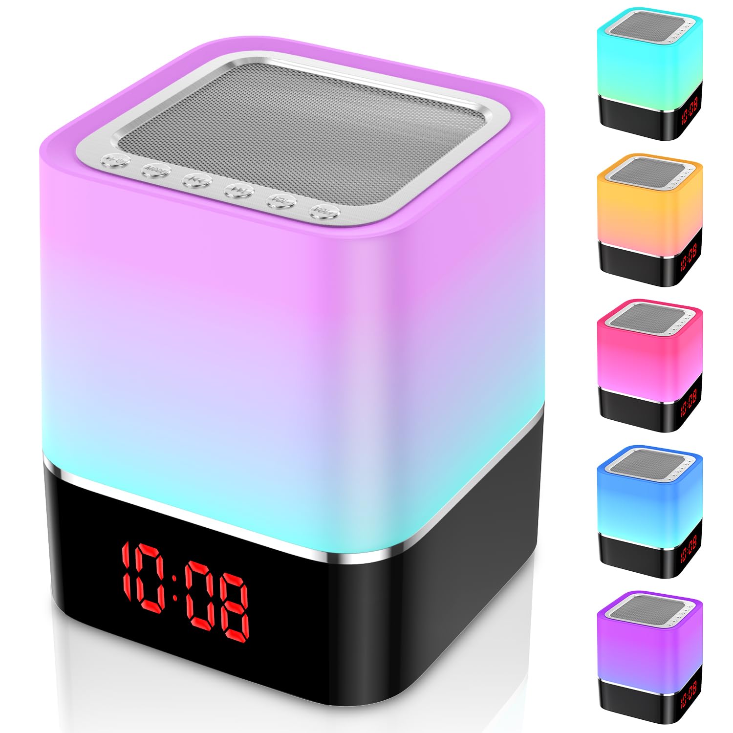 AWQM Lampada da comodino Touch dimmerabile 5 in 1 altoparlante Bluetooth, sveglia a LED, lettore MP3 con scheda SD, USB e Bluetooth per camera da letto, ragazzi e ragazze