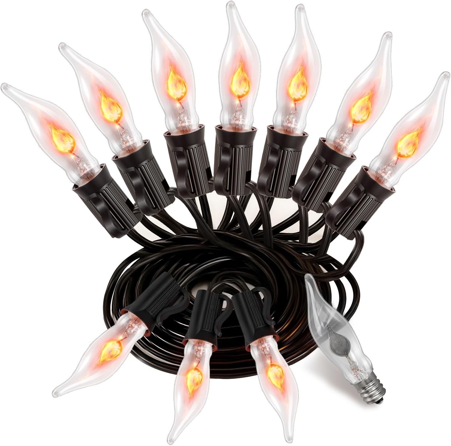 50Ft Extra-Long Fall & Halloween String Lights,25 C18 Flicker Flame Bulbs for Outdoor Decor,Waterproof & Connectable for Christmas, Thanksgiving & Festive Party Ambiance