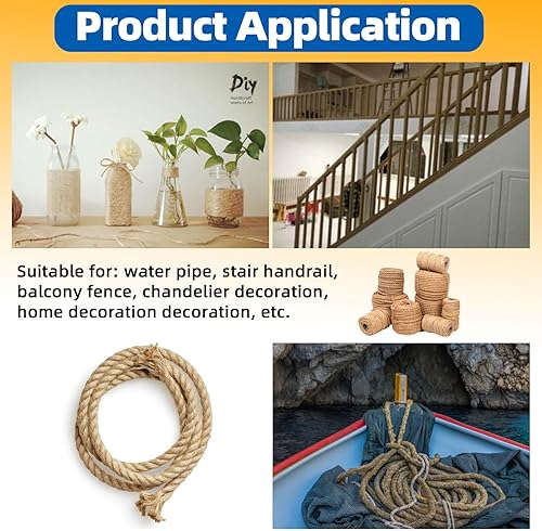 Miniatura 6 de Glarks Cuerda de yute natural de 0.630 in x 49 pies, cuerda de yute bien trenzada, cuerda gruesa de alta resistencia, cuerda de embalaje para