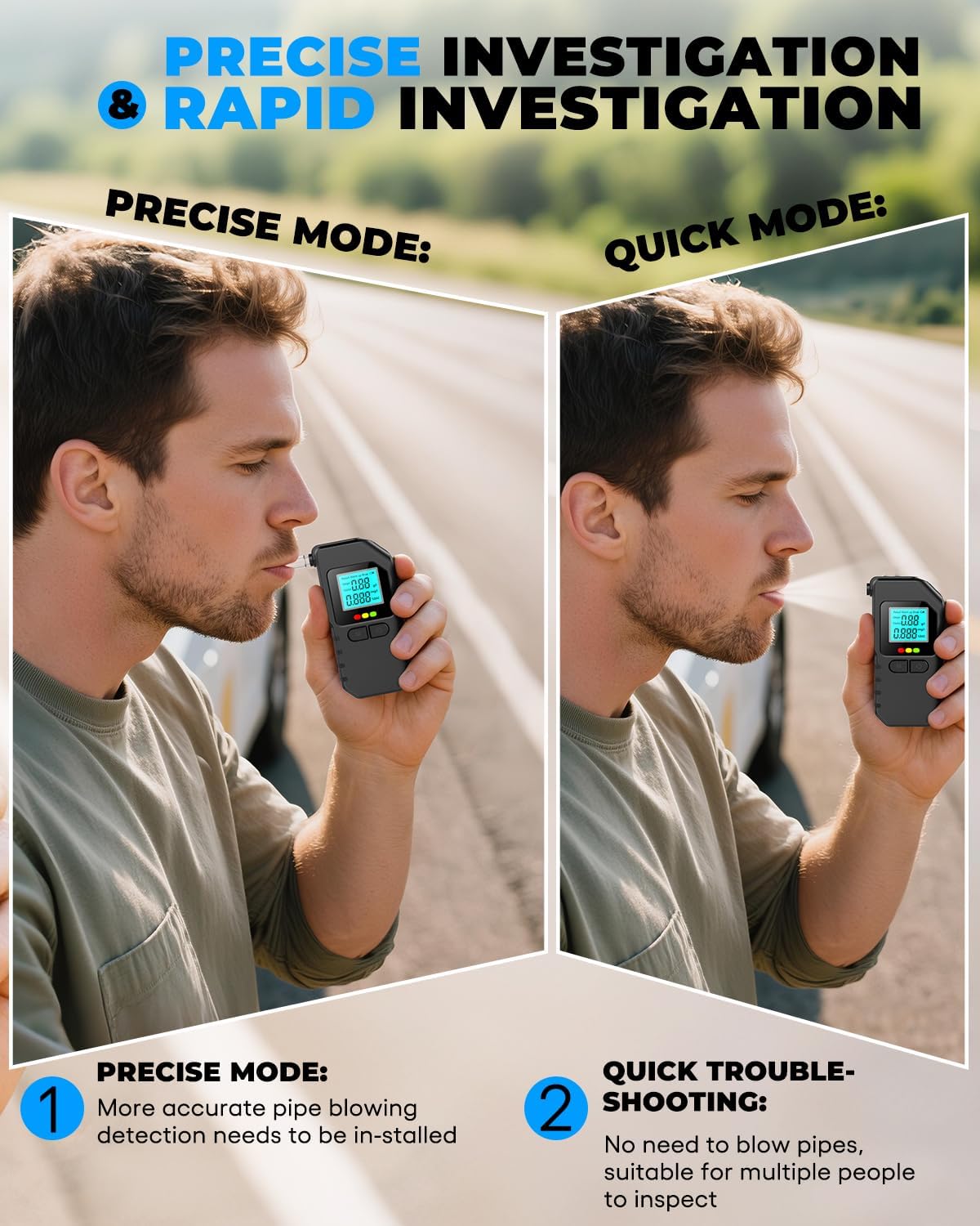 Portable Breathalyzer for Personal Use- Alcohol Detector with 10 Replaceable Mouthpieces, Fast & Accurate BAC Tester, LCD Digital Display for Car, Home, Party