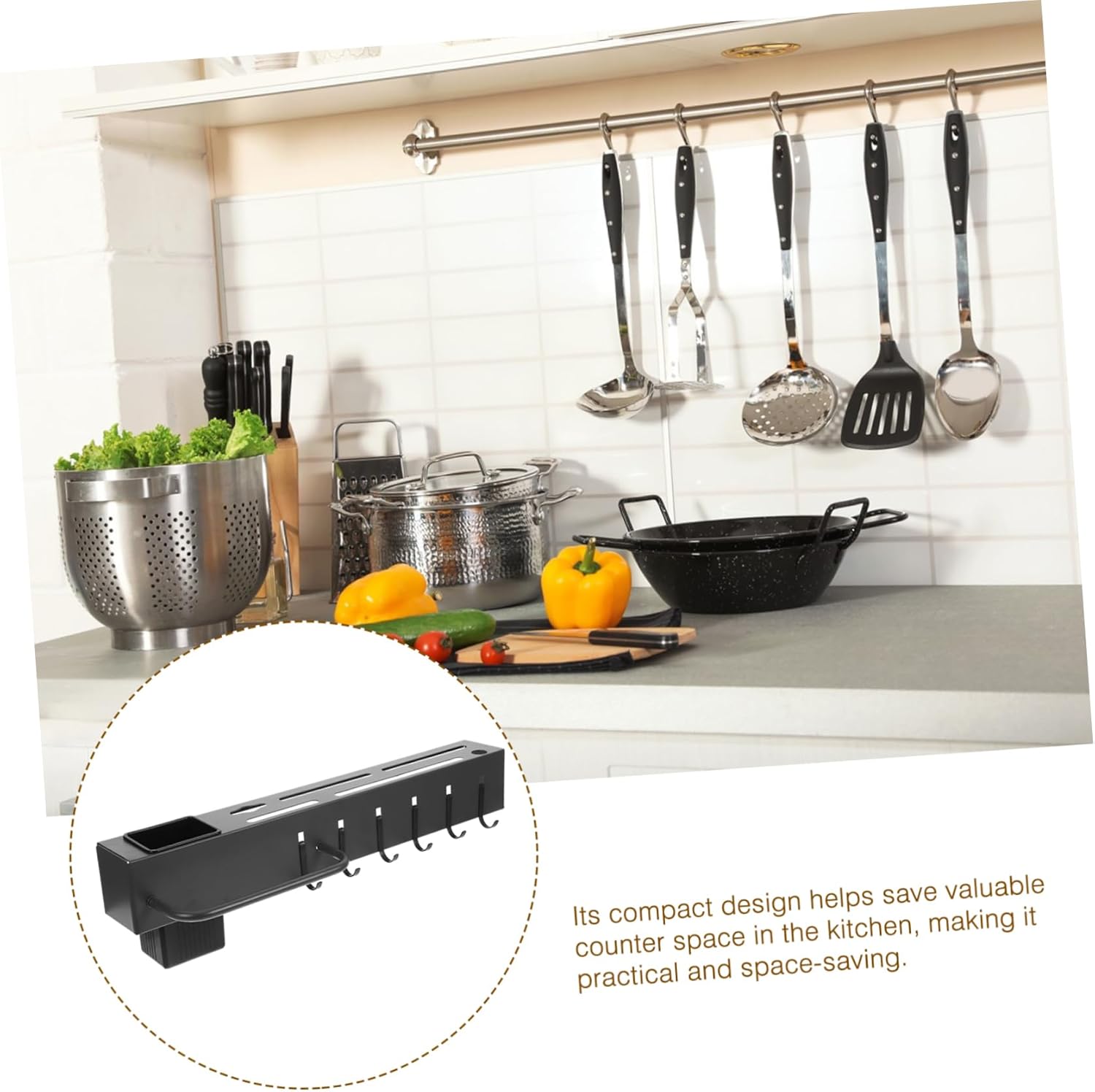 Wall-Mounted Kitchen Cutter Rack Hooks - Easy Install Space-Saving Knife & Chopstick Organizer in Gunmetal Grey for Efficient Storage & Clutter-Free Cooking