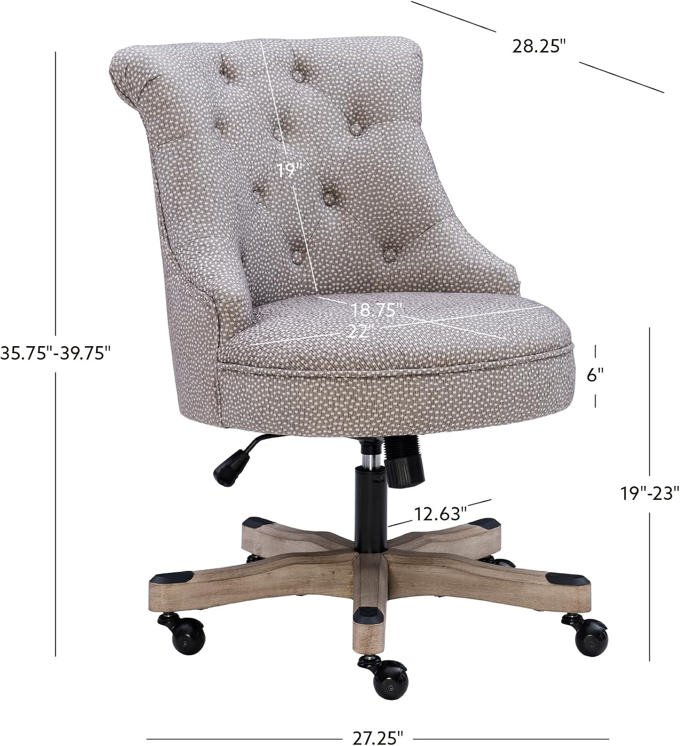 Linon Talia Office Chair, Gray 28.25D x 27.25W x 35.75H Inch