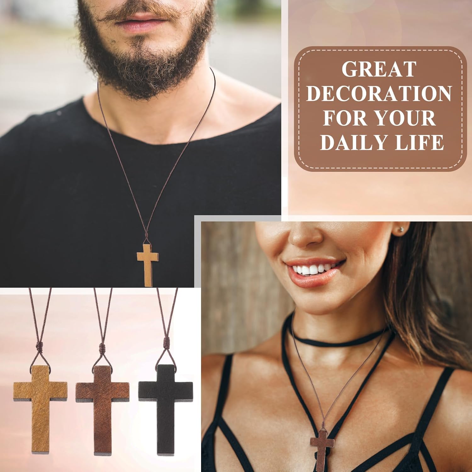 Wood Cross Necklace Bulk for Bible Verse Party Favor 3 Color Wood Cross Pendant Necklace Wooden Crucifix on Cord Christian Gifts - Image 5