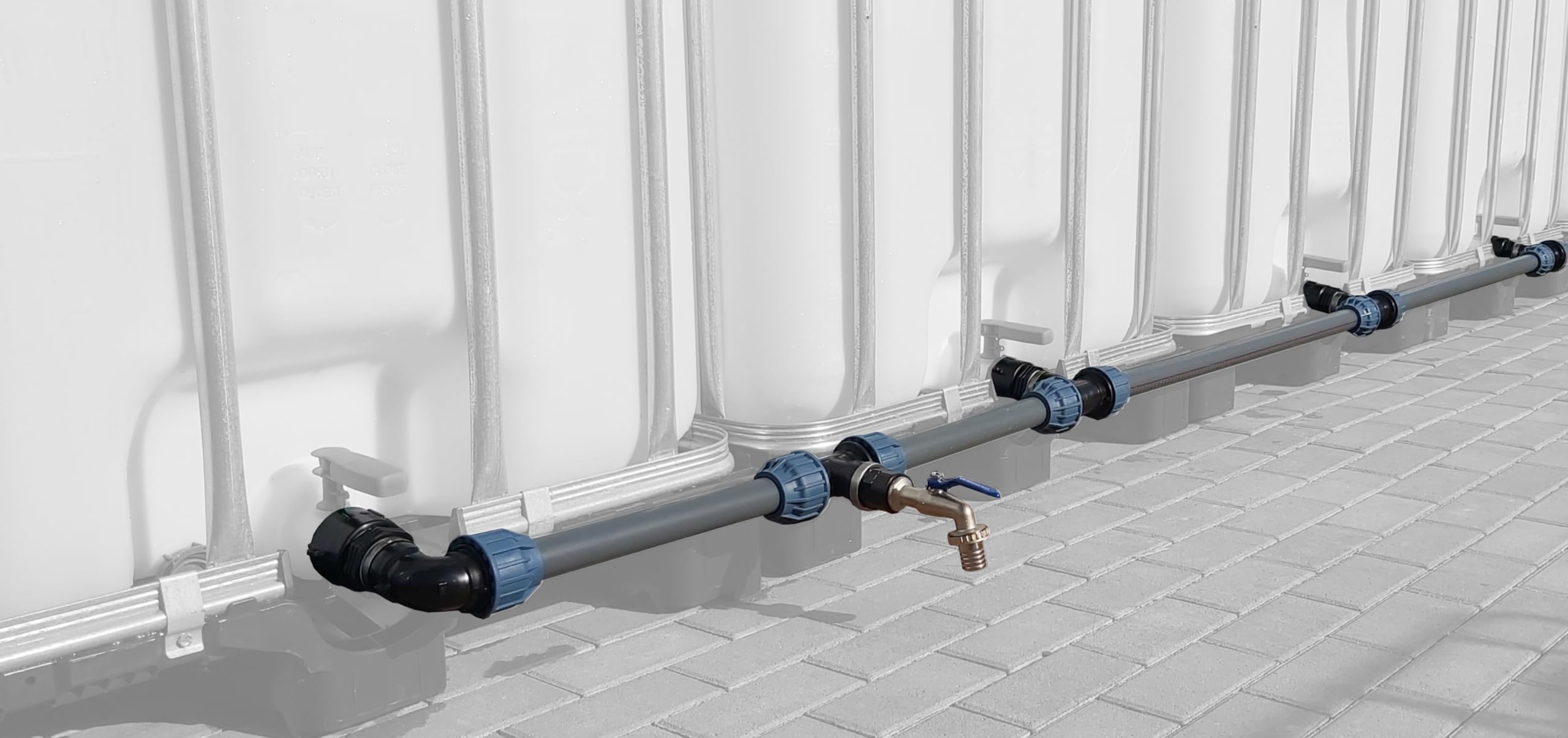 IBC - Juego de conexión para 2-6 tanques de agua de 40 mm para caño extra grande (4)