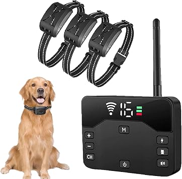 Wireless Dog Fence,Electric Fence for Dogs & Training Collar with Remote,Adjustable Vibration & Shock, Waterproof Rechargeable Dog Boundary Containment System,Control Range 80-1940ft Feet,for3dogs