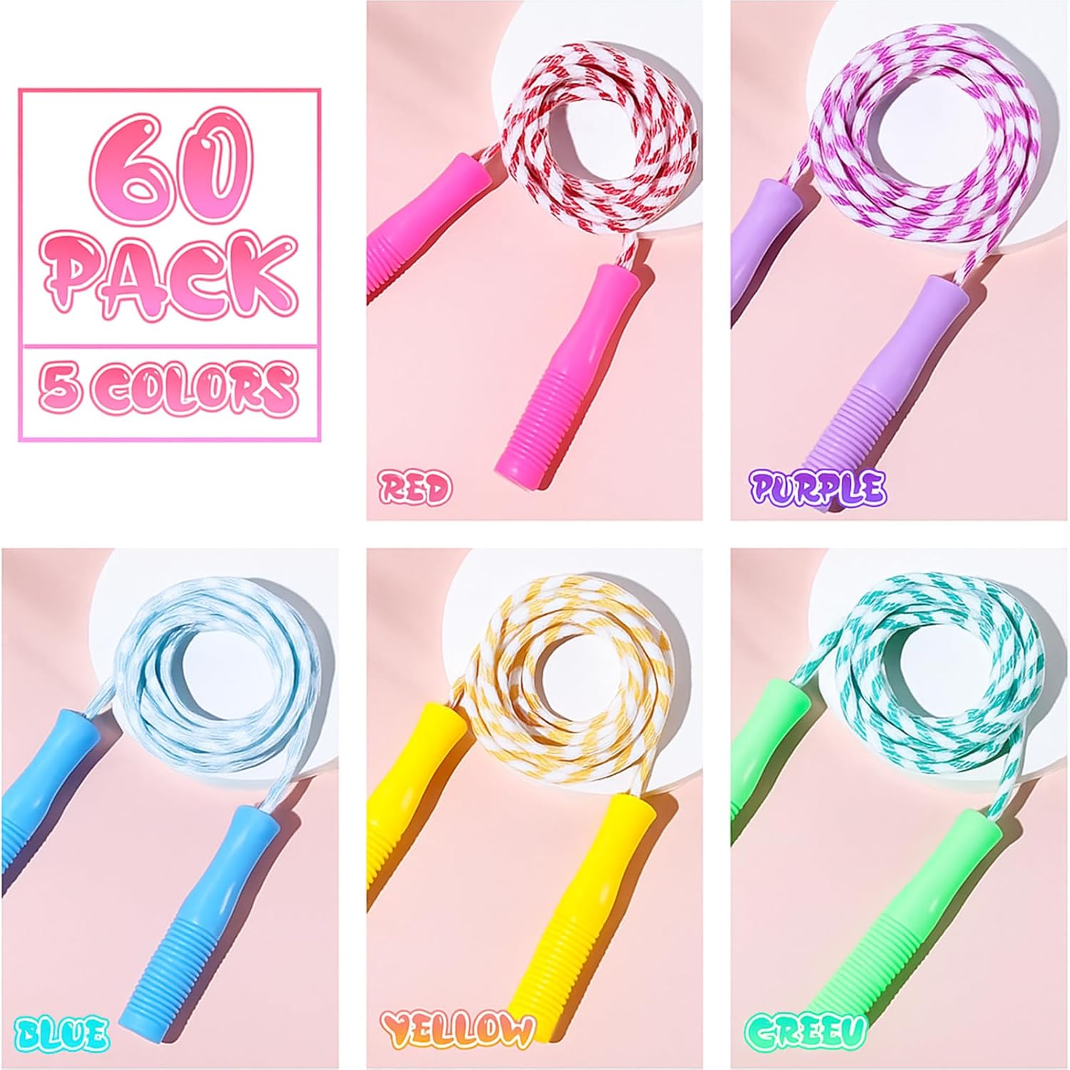 Aoriher Jump Rope for Kids Nylon Adjustable Weighted Braided Fitness Skipping Stripe Ropes with Plastic Handles 8.2 Feet for End of The School Exercise Sport Party Equipment Gift, Assorted Colors