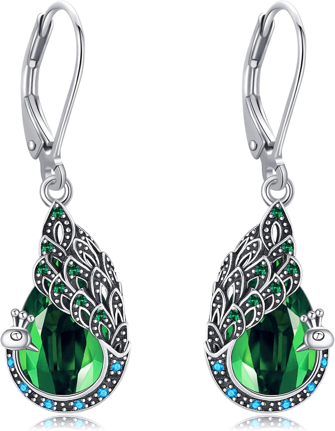 DAYLINLOVE Peacock Gifts for Women 925 Sterling Silver Moonstone/Black Onyx/Turquoise/Opal Peacock Earrings Peacock Bird Feather Jewelry for Peacock Lovers