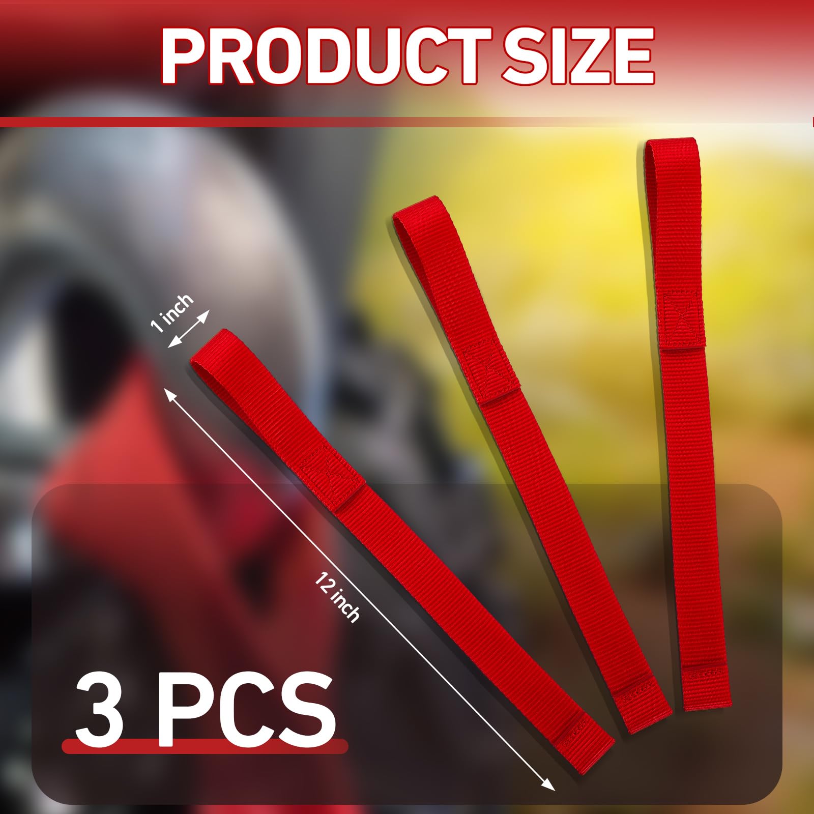Lot de 3 Sangles de Traction en Nylon pour treuil de 2,5 cm de Large et 30,5 cm de Long, Rouge
