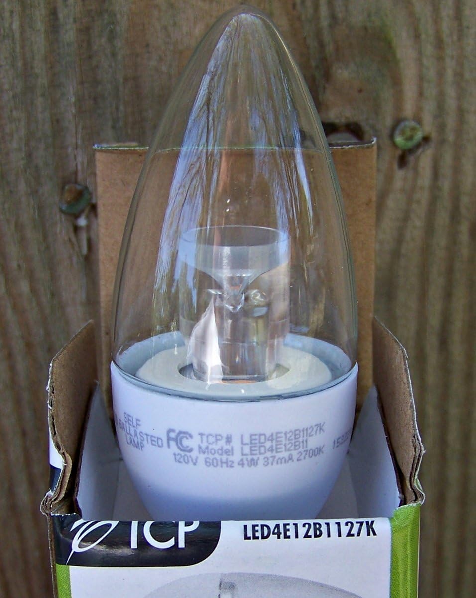 (Case of 6) TCP LED4E12B1127K 4-Watt LED E12 Chandelier Base 2700K Dimmable Lamp - Blunt Tip