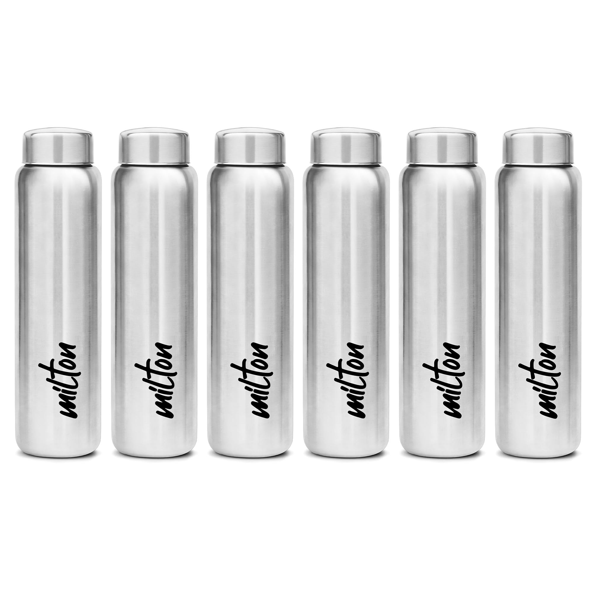 MILTON Aqua 1000 Stainless Steel Water Bottle, Set of 6, 920 ml Each, Silver | 100% Leak Proof | Office | Gym | Home | Kitchen | Hiking | Treking | Travel