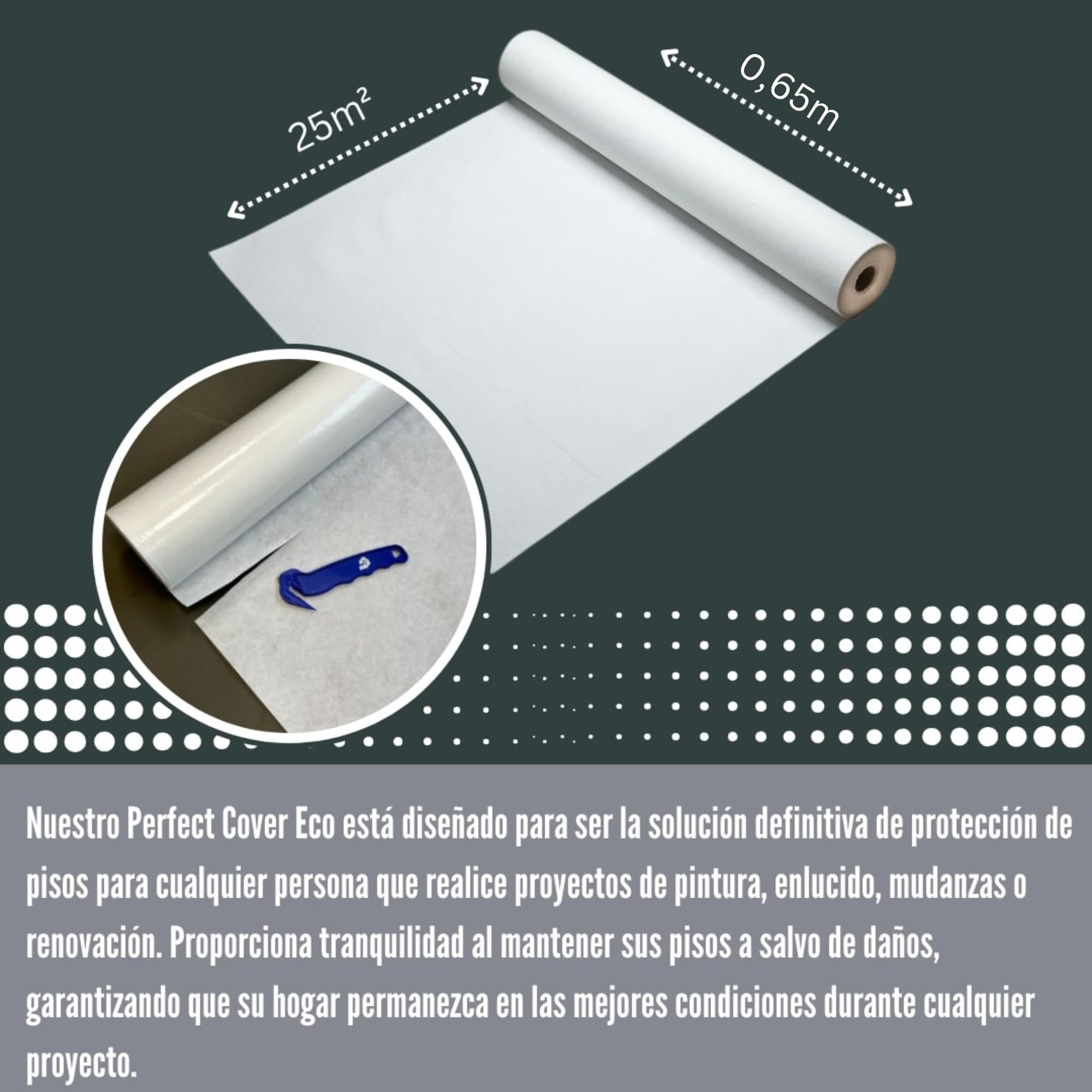 Perfect Cover® Eco Samoprzylepny tynk – włóknina malarska – powłoka z powłoką antypoślizgową – ochrona schodów – ochrona podłogi podczas prac DIY, na plac budowy i renowacji (0,65 x 25 m)