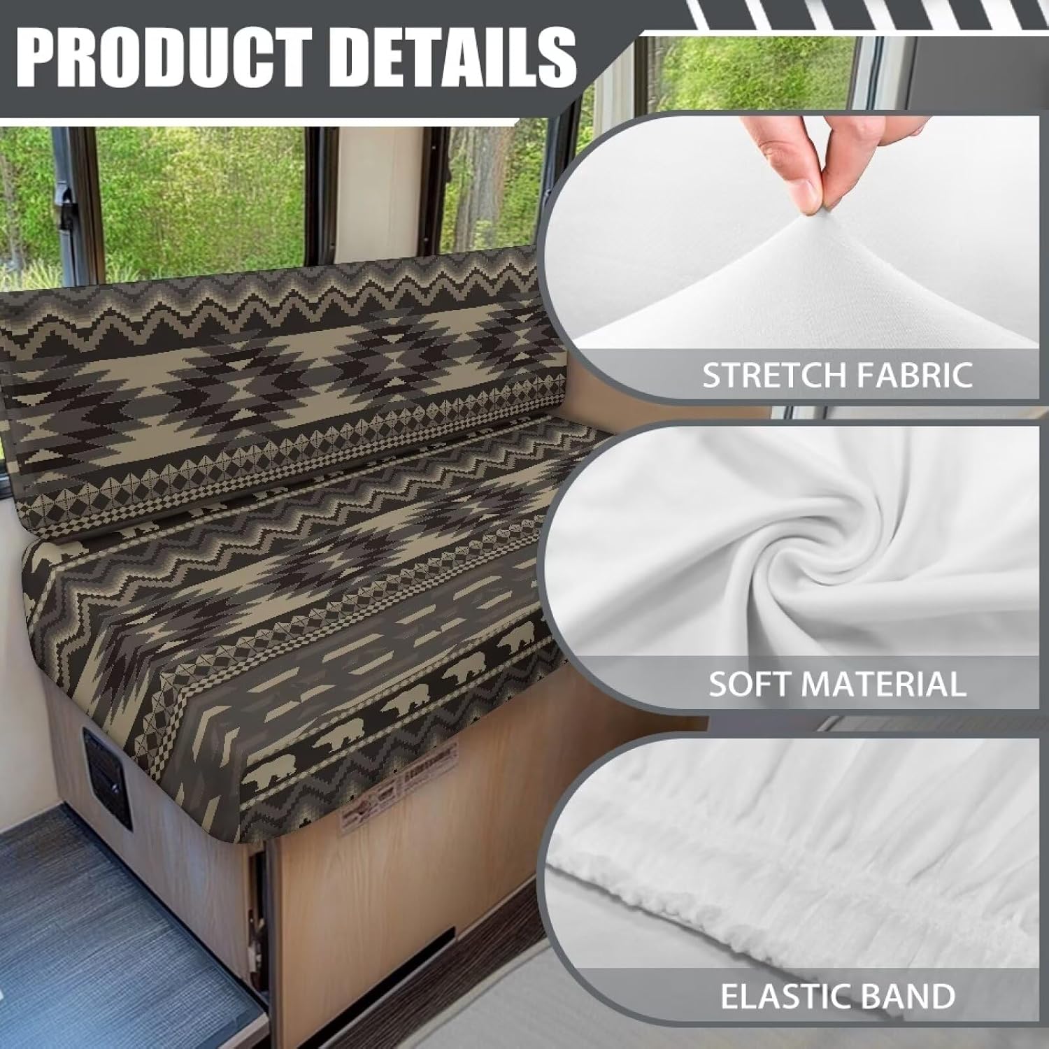 GULANGYU RV Dinette Cushion Covers 4 Piece Tribal Aztec Geometric Rv Couch Covers for Sofa Bed Comfortable RV Bench Seat Covers for Dinette, Include 2 Bench Cover & 2 Backrest Cover