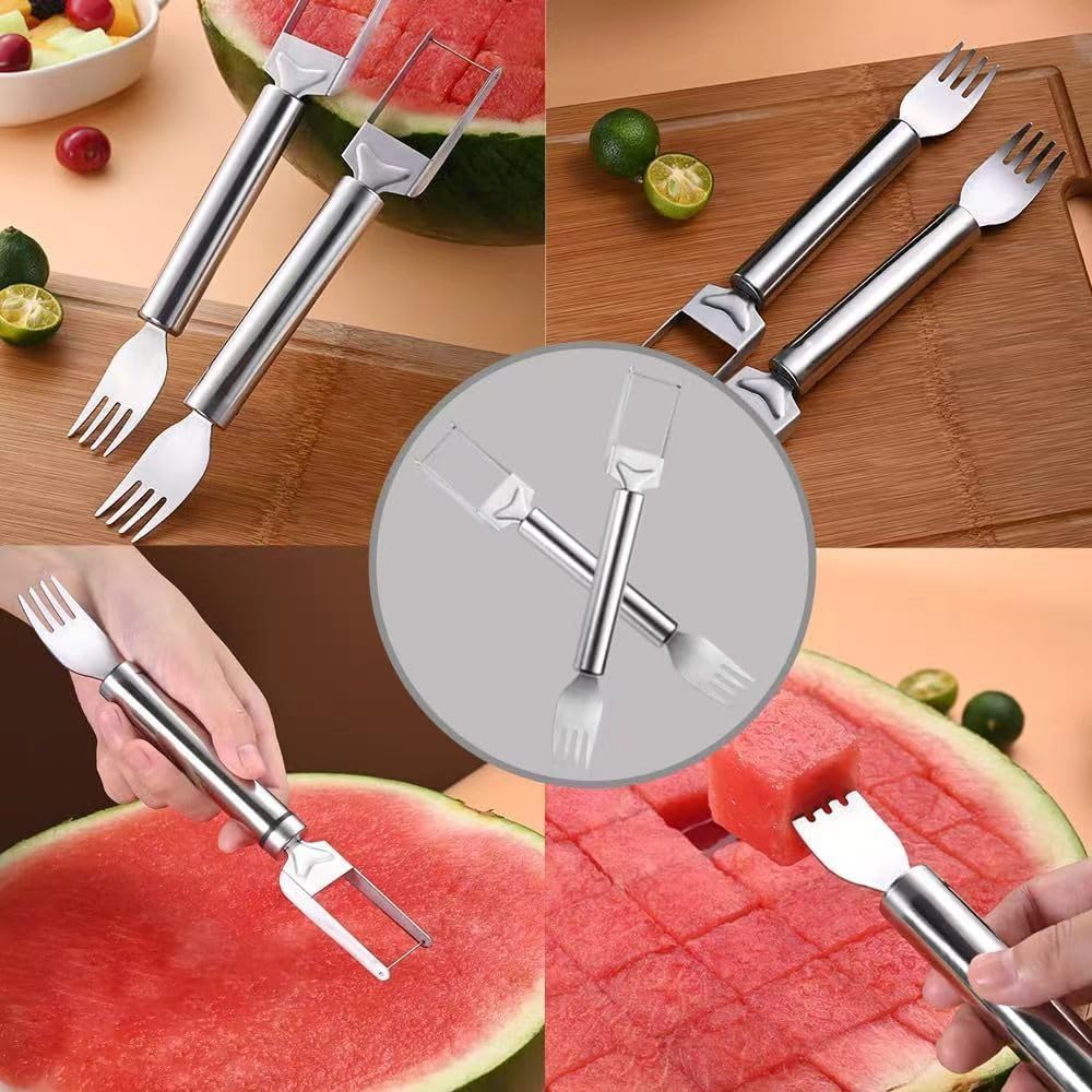 Watermelon Cutter Slicer Fruit Tool,2024 Watermelon Cutter,2-in-1 Stainless Steel Fruit Knife Watermelon Fork Slicer for Outdoor Parties and Family Dinners(2 Pcs), White