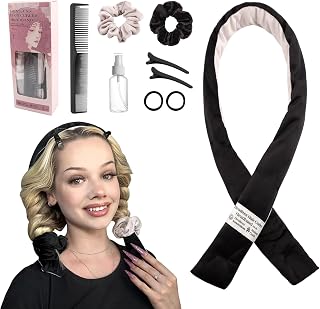 Heatless Hair Curler,Satin Heatless Curling Set,Overnight Hair Curler to Sleep in, No Heat Curling Rods, with Scrunchies Clip Soft Velour Hair Rollers for Girls Women (Black)