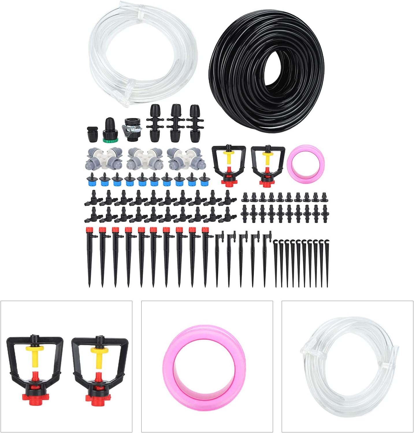 Drip Irrigation Kit Automatic Watering System Garden Sprinkler 30m Hose Nozzles Adapters Valves Drippers Set for Balcony Greenhouse Potted Plants Plastic 1052g