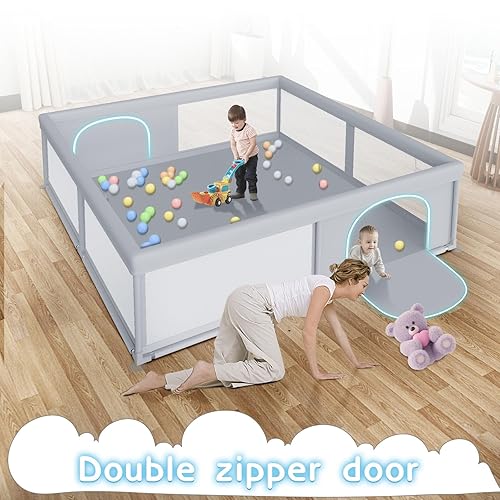 Miniatura 3 de Corralito grande para bebés de 79 x 79 pulgadas, corralitos para bebés y niños pequeños, centro de actividades extra grande para interiores y